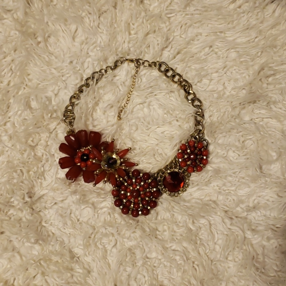 Red and Gold statement Necklace gems jewels